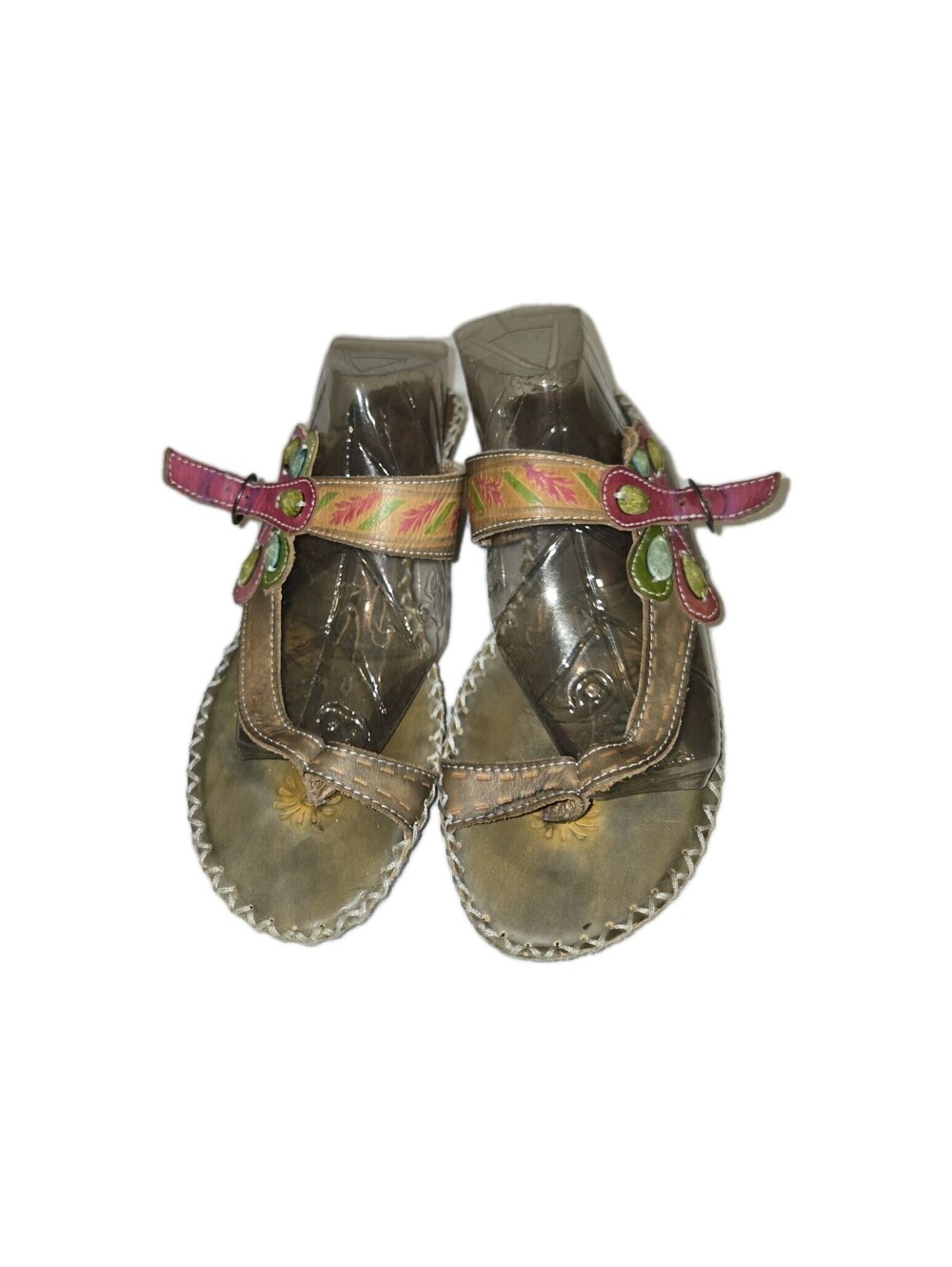 spring step l'artiste Hand Painted Sandals Santorini Sz 38 Floral Toe Wedge Boho